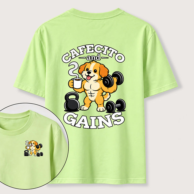 PetTaxClub Cafecto and Gains Dog Classic T Shirt （Two Sided Print）