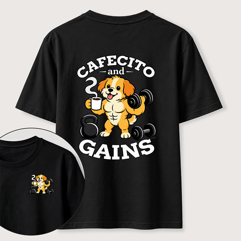 PetTaxClub Cafecto and Gains Dog Classic T Shirt （Two Sided Print）