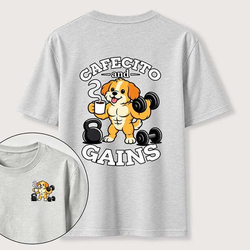 PetTaxClub Cafecto and Gains Dog Classic T Shirt （Two Sided Print）