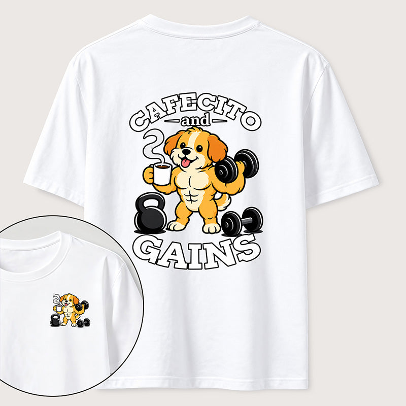 PetTaxClub Cafecto and Gains Dog Classic T Shirt （Two Sided Print）