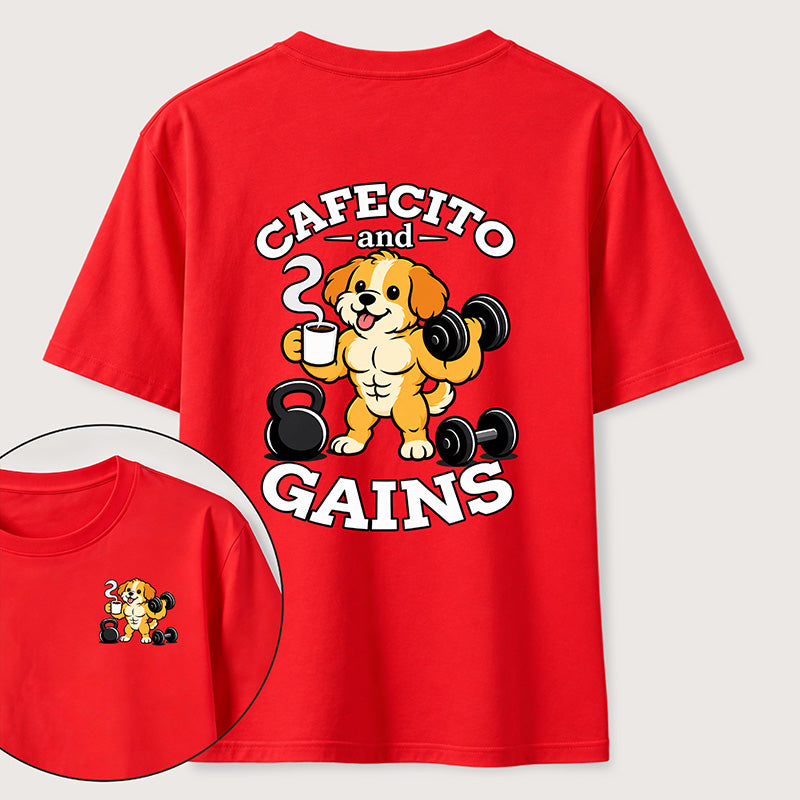 PetTaxClub Cafecto and Gains Dog Classic T Shirt （Two Sided Print）