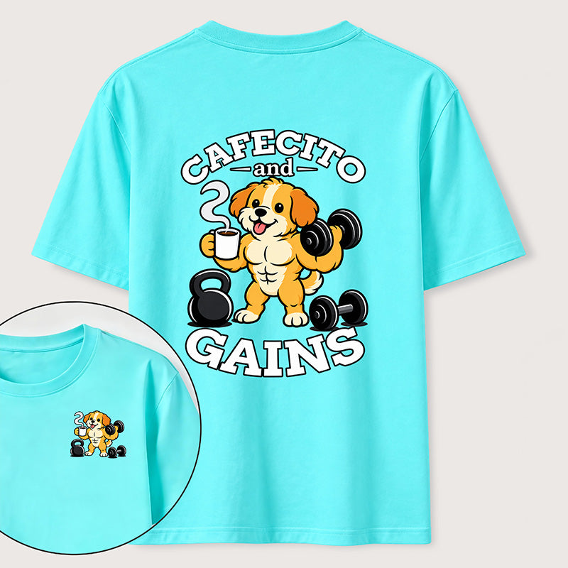 PetTaxClub Cafecto and Gains Dog Classic T Shirt （Two Sided Print）