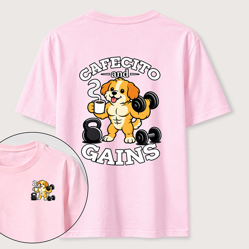 PetTaxClub Cafecto and Gains Dog Classic T Shirt （Two Sided Print）
