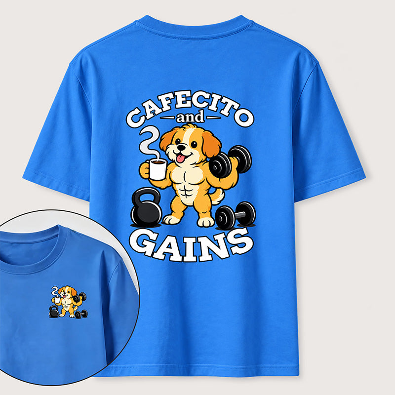 PetTaxClub Cafecto and Gains Dog Classic T Shirt （Two Sided Print）